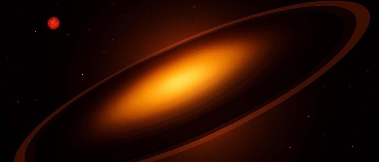 Eclipse caused by a super-Jupiter or brown dwarf with massive rings 