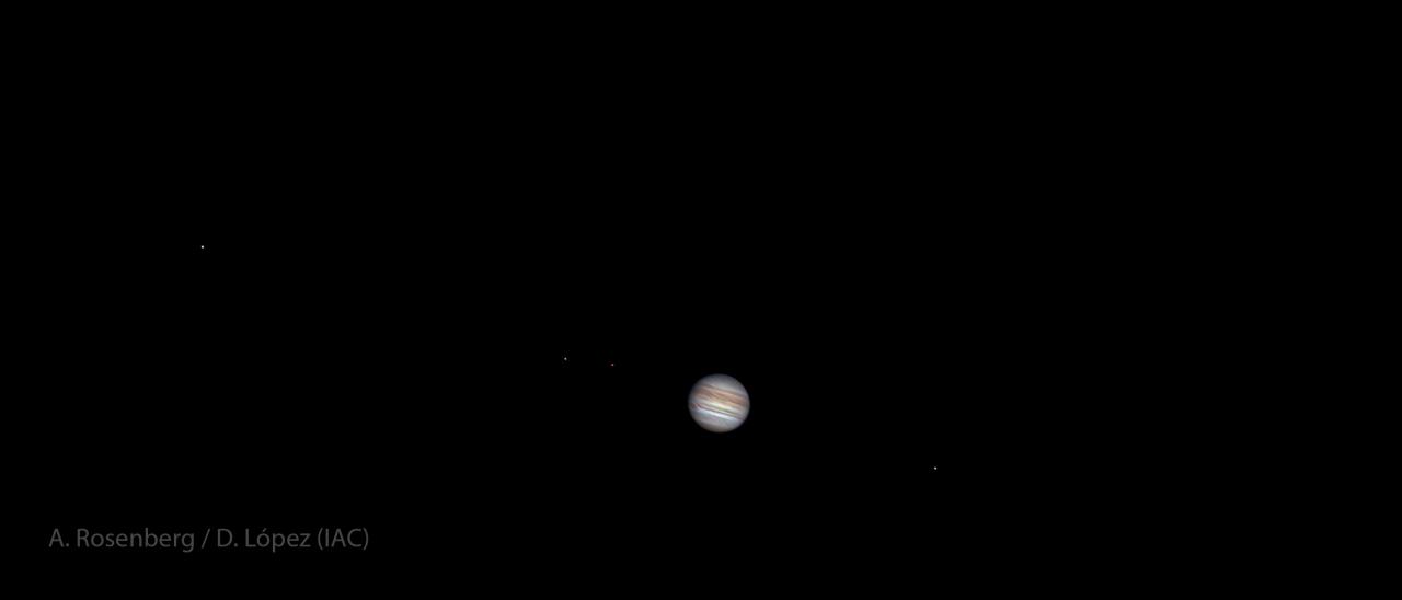 Imagen de la conjunción entre Júpiter y Saturno obtenida el 21 de diciembre tras la puesta de Sol desde el Observatorio del Teide del Instituto de Astrofísica de Canarias (IAC). Crédito: Daniel López y Alfred Rosenberg/IAC. 
