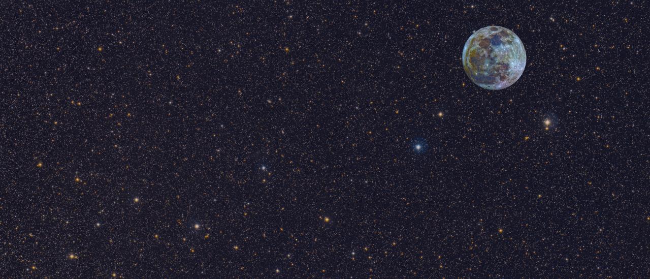 Campo estelar de la Vía Láctea con la Luna, Venus, Marte, Júpiter y Saturno