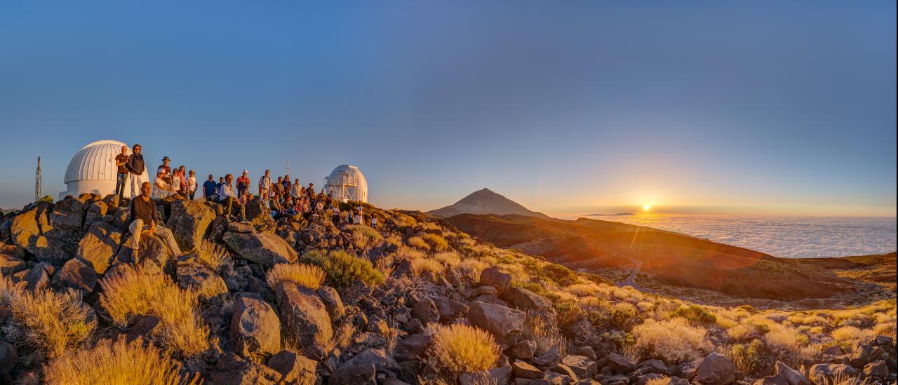 Teachers at sunset with Teide in the background