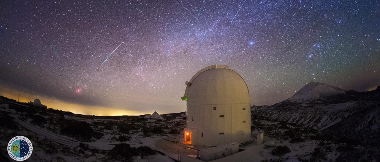 Imagen de varios trazos de Gemínidas observados desde el Observatorio del Teide (IAC) en diciembre de 2013.