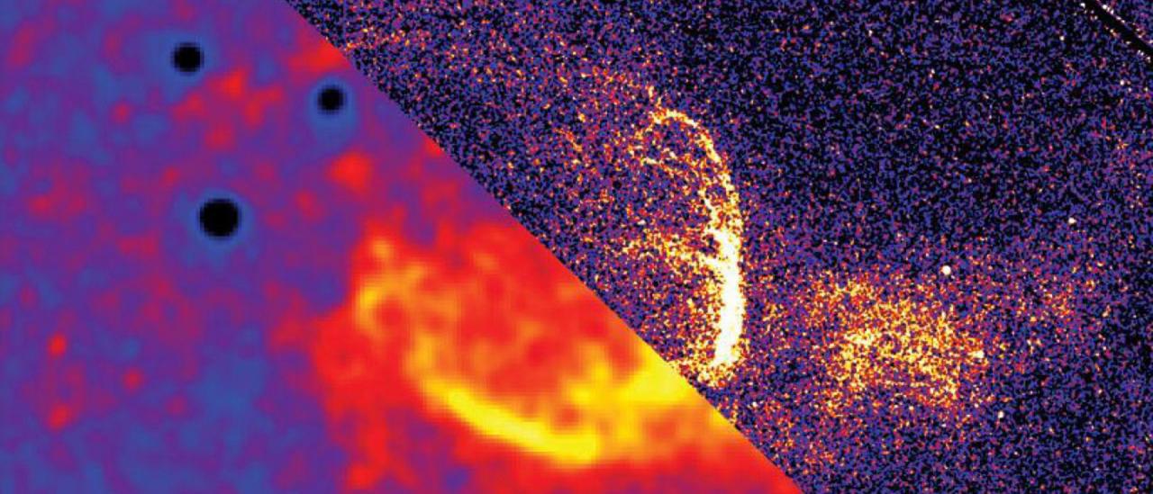 Imágenes en Hα+[N II] del súper remanente en M31N 2008-12a obtenidas con el Liverpool Telescope (izquierda) y con el Hubble Space Telescope y la cámara WFC3 (derecha).