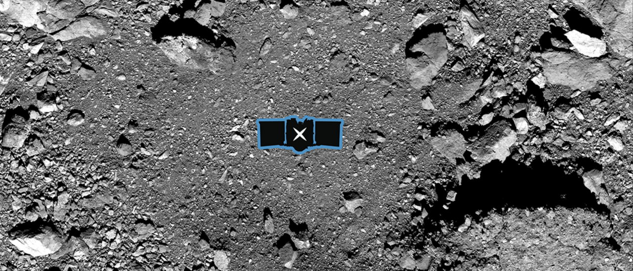 Simulation of the OSIRIS-REx "touch-and-go" mission in Nightingale crater. 