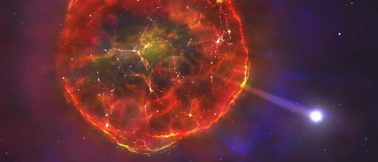 Recreación artística de una estrella fugitiva impulsada por la explosión de una supernova