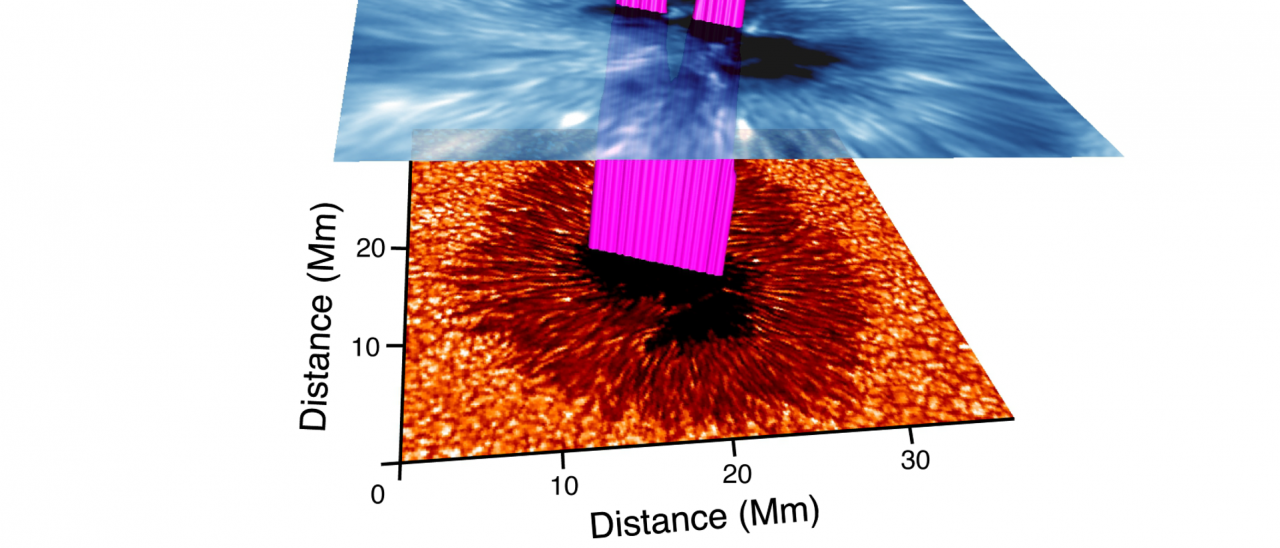 Three-dimensional visualization of the geometric extent of the chromosphere above active region NOAA 12565. An image of the Earth is added to provide a sense of scale.