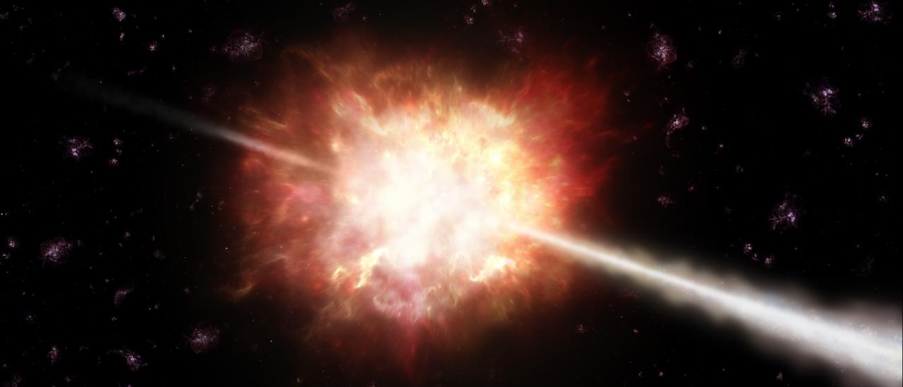 An artist's impression of a gamma-ray burst (GRB)