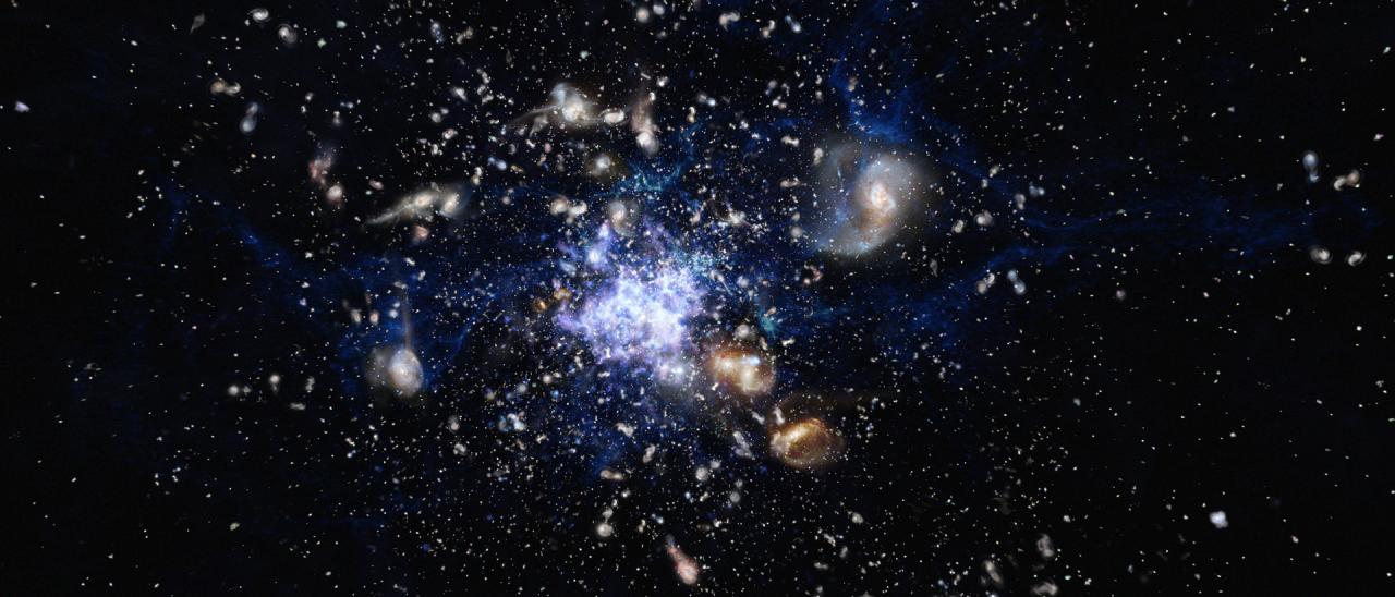 Artist's impression of a protocluster of galaxies in the early Universe