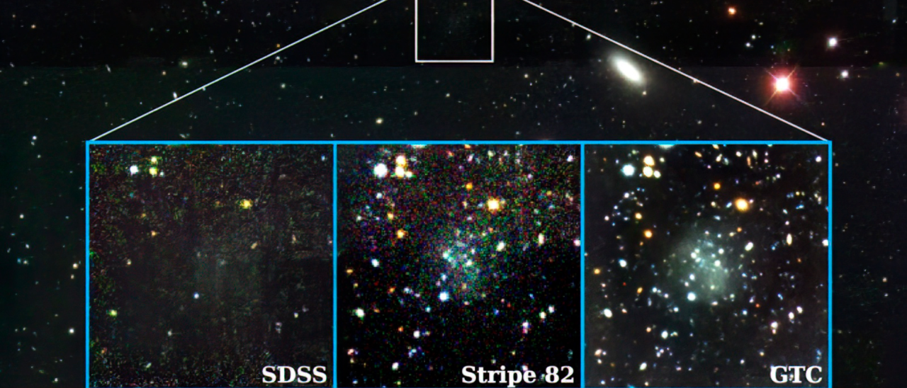 Image of the Nube galaxy through different telescopes. Credit: SDSS/GTC/IAC