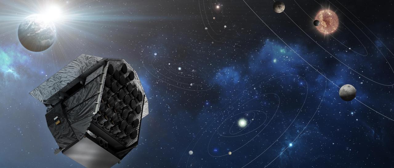 Recreación artística de PLATO, misión europea que buscará exoplanetas del tamaño de la Tierra en órbita alrededor de estrellas vecinas a partir de 2026