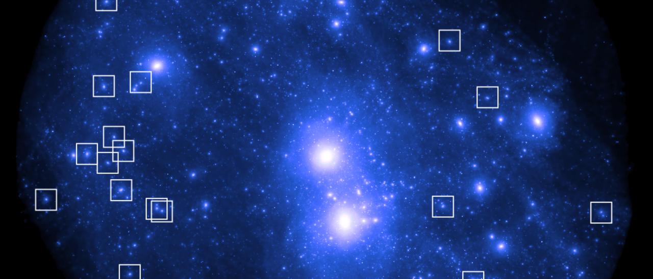 distribución de materia oscura del Grupo Local en una simulación numérica de formación y evolución de galaxias perteneciente al proyecto HESTIA