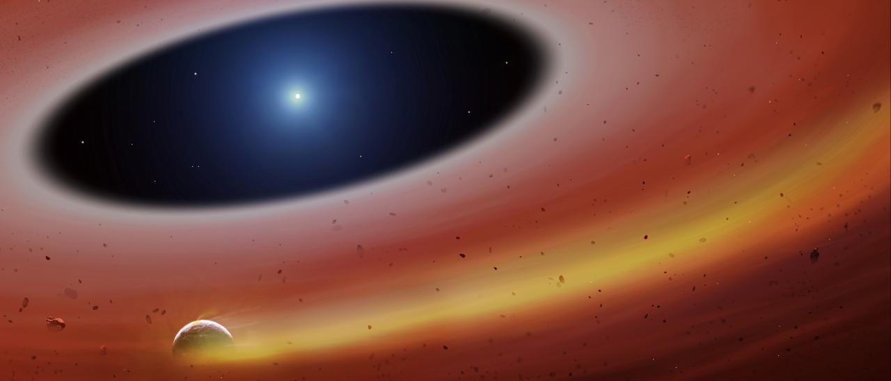 Representación artística de un fragmento planetario orbitando a la estrella SDSS J122859.93+104032.9