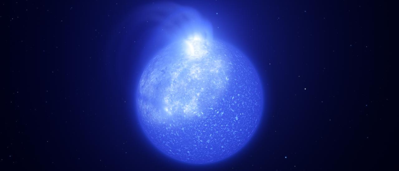 Artist's impression of a hot star plagued by a giant magnetic spot (Credit: ESO/L. Calçada, INAF-Padua/S. Zaggia).