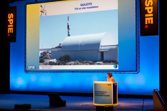 Ángeles Pérez de Taoro, Engineer and Project Manager of QUIJOTE, during her talk at SPIE 2016. Credit: Carlos Martín Díaz.