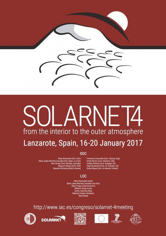 Conference poster of the 4th SOLARNET meeting "The physics of the Sun from the interior to the outer atmosphere". Credit: IAC (original idea of Stefany Cabrejos Novoa).