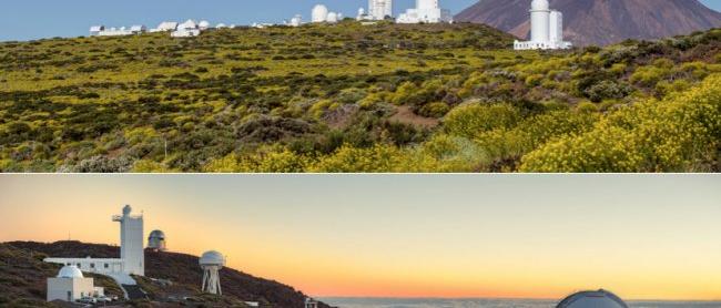 Observatorios del Teide (arriba) y del Roque de los Muchachos (abajo). Crédito: Daniel López y Pablo Bonet /IAC.  