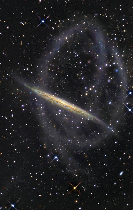 Image of the stellar tidal stream surrounding the spiral galaxy NGC 5907 obtained with an amateur robotic telescope in the mountains of New Mexico.Credit: R. Jay Gabany