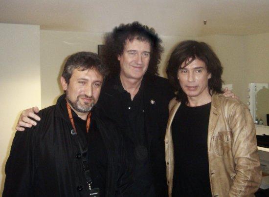 The Music of the Stars's team. From right to left, Jean-Michel Jarre, Brian May and Garik Israelian in the backstage of the Royal Albert Hall, London.