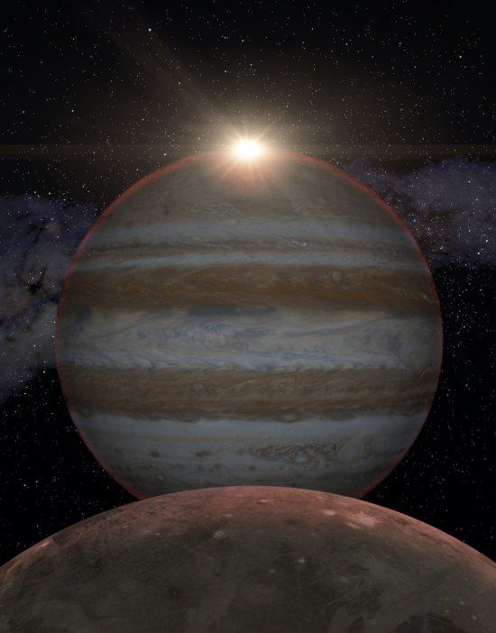  Illustration of Jupiter as seen from Ganymede at the moment of the eclipse. Credit Gabriel Pérez, SMM (IAC)