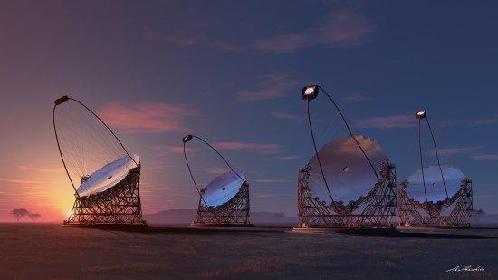 Artist´s representation of the four giant telescopes proposed for the CTA. Credits: IFAE, CTA Consortium.