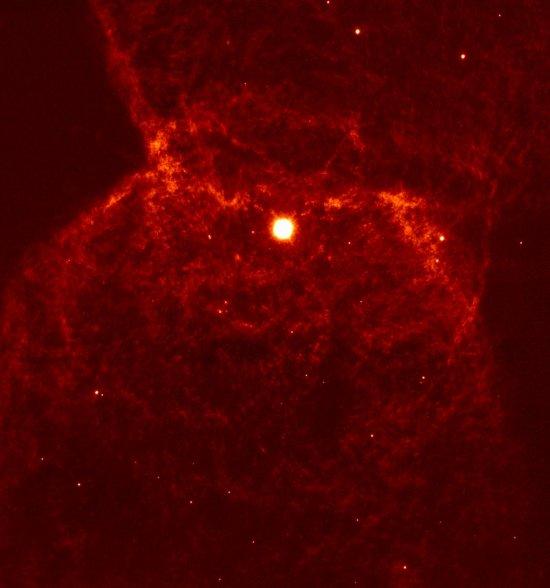 Structure of the molecular hydrogen in the bipolar planetary nebula NGC 2346, known for its characteristic shape, of a butterfly or a sand-clock. Credits: NOAO.