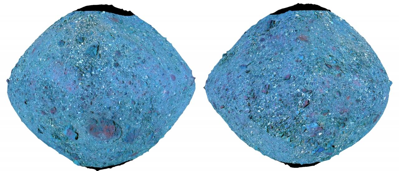 false-color Red-Green-Blue (RGB) image of Bennu