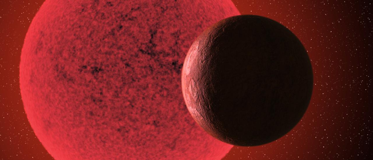 Artistic impression of the super-Earth in orbit round the red dwarf star GJ-740. Credit: Gabriel Pérez Díaz, SMM (IAC).