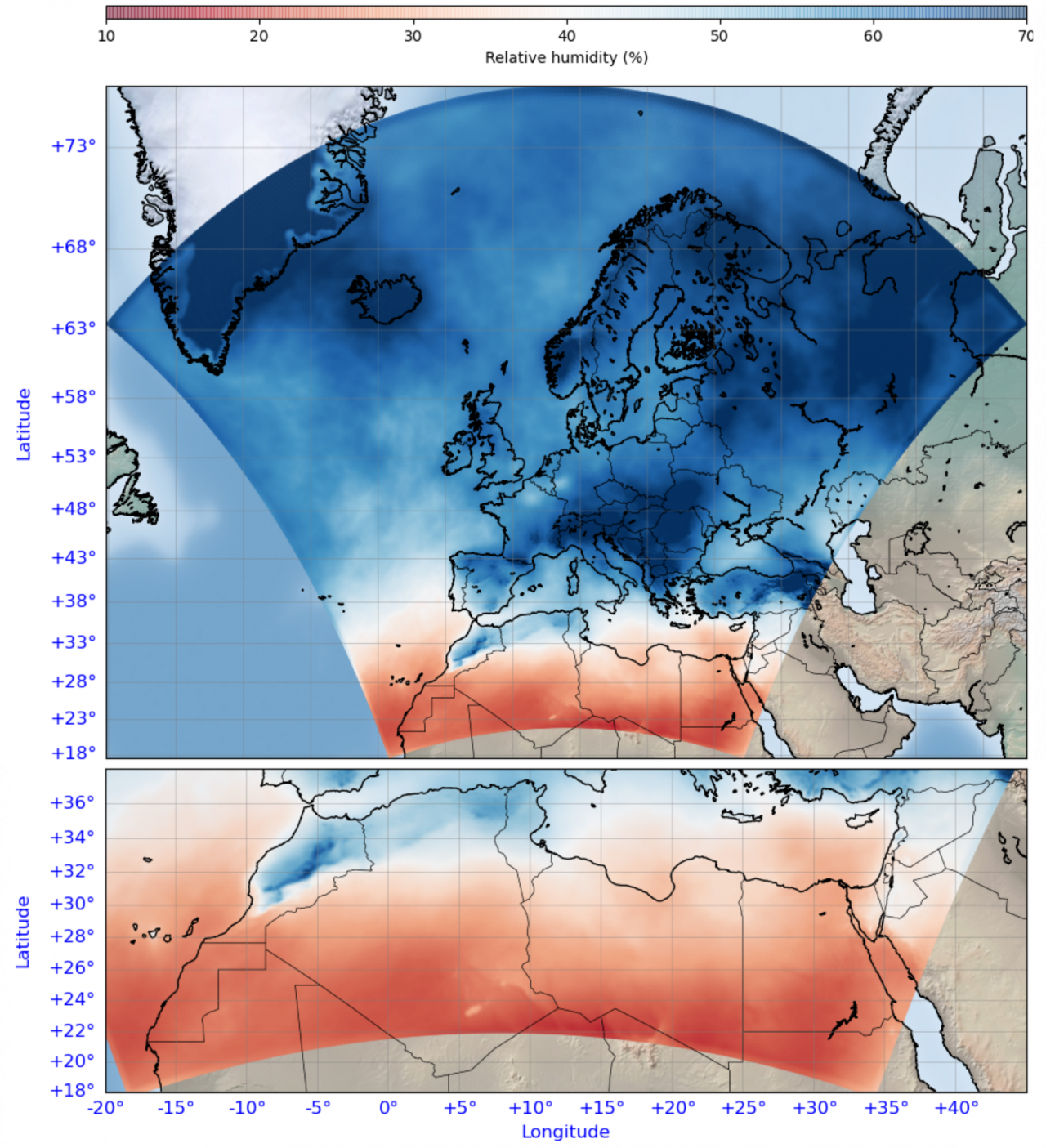 Relative humidity meassured at Europa and Atlantic North