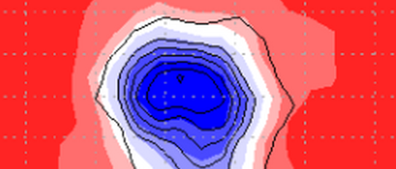 Map of water vapour distributed around La Palma showing the drop in height, up to the level of the ORM, where the PWV is less than 2 mm.