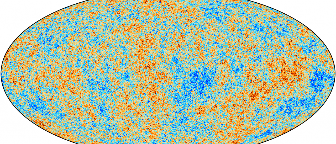 Mapa de todo el cielo mostrando la distribución espacial de las anisotropias primarias del Fondo Cósmico de Microondas (generadas sólo 380,000 años después del Big Bang) extraído de las observaciones del satélite Planck