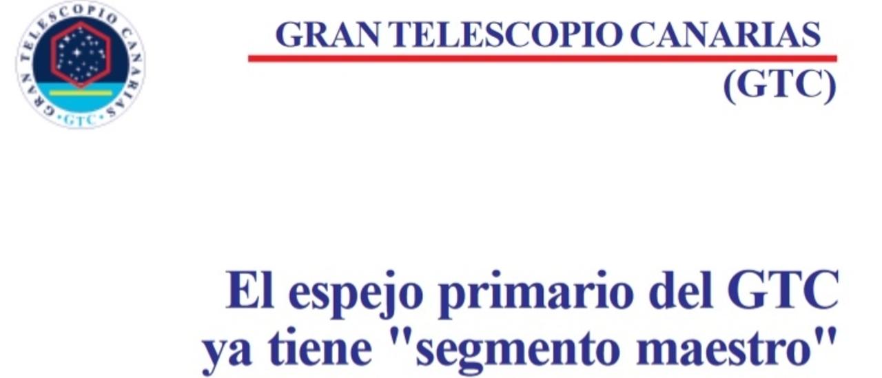 Cover "Gran Telescopio Canarias (GTC). The primary mirror of the GTC already has a "master segment""