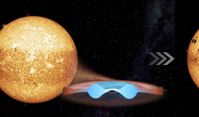 Recreación artística de MAXI J0637−430 durante una erupción