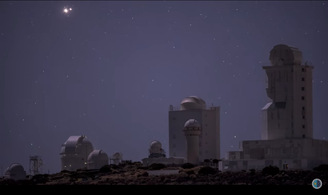 Timelapse del 21 de diciembre de la conjunción de Júpiter y Saturno sobre una panorámica del OT
