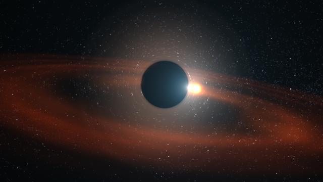 Recreation of a burst, identified as CSS161010, in which a small black hole swallows a star. Credits: Gabriel Pérez (IAC)