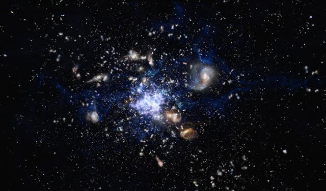 Artist's impression of a protocluster of galaxies in the early Universe