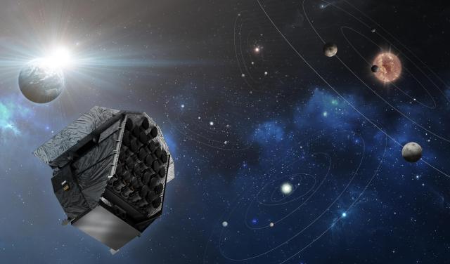 Recreación artística de PLATO, misión europea que buscará exoplanetas del tamaño de la Tierra en órbita alrededor de estrellas vecinas a partir de 2026