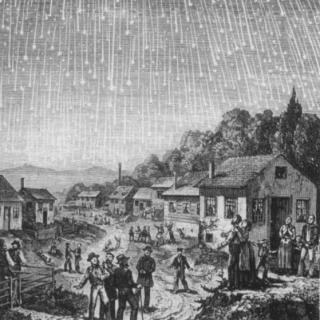 Grabado de 1833 que muestra una lluvia de estrellas sobre Gettysburg (EE UU).