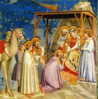 ‘La adoración de los Magos’, cuadro pintado por Giotto alrededor del año 1301. La estrella de Belén aparece representada como un cometa. ‘La adoración de los Magos’, cuadro pintado por Giotto alrededor del año 1301. La estrella de Belén aparece representada como un cometa.