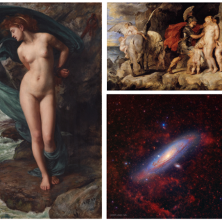 A la izquierda, Andrómeda (1869), de Edward Poynter. Arriba a la derecha, Perseo liberando a Andrómeda (1607), de Rubens. Abajo, a la derecha, la galaxia de Andrómeda, también conocida como M 31 o NGC 224. Crédito: Daniel López/IAC. A la izquierda, Andrómeda (1869), de Edward Poynter. Arriba a la derecha, Perseo liberando a Andrómeda (1607), de Rubens. Abajo, a la derecha, la galaxia de Andrómeda, también conocida como M 31 o NGC 224. Crédito: Daniel López/IAC.