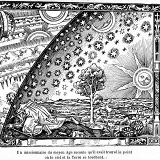 El Grabado Flammarion, ilustración aparecida en L’Atmosphere: Météorologie Populaire (Paris, 1888), pág 163 . El pie de foto en la obra original dice: “Un misionero medieval cuenta que había encontrado el lugar en el que el Cielo y la Tierra se encuentran”.