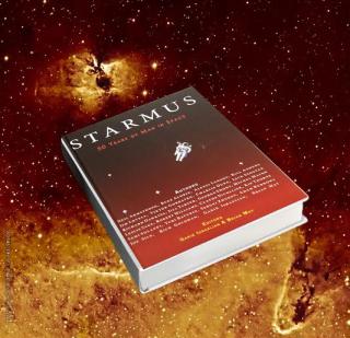 Montaje artístico con la portada del libro STARMUS, 50 Years of Man in Space, editado por Garik Israelian y Brian May, sobre una imagen astronómica del IAC obtenida con el telescopio IAC-80 en el Observatorio del Teide y en la que se aprecian las regiones de hidrógeno ionizado (HII) alrededor del objeto Herbig-Haro HH 163. Crédito de la foto: Pablo Rodríguez-Gil y Pablo Bonet (IAC). Montaje artístico con la portada del libro STARMUS, 50 Years of Man in Space, editado por Garik Israelian y Brian May, sobre una imagen astronómica del IAC obtenida con el telescopio IAC-80 en el Observatorio del Teide y en la que se aprecian las regiones de hidrógeno ionizado (HII) alrededor del objeto Herbig-Haro HH 163. Crédito de la foto: Pablo Rodríguez-Gil y Pablo Bonet (IAC).