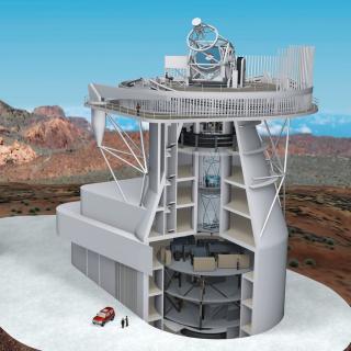 Implementation of large telescopic infrastructures Implementation of large telescopic infrastructures. 3D model of the European Solar Telescope and its building