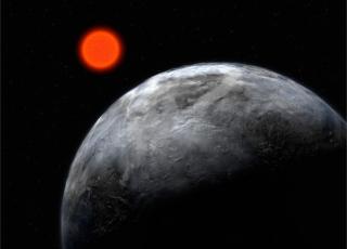Concepción artística de Gliese 581, una de las estrellas de la muestra, y su planeta, Gliese 581c. Fuente: ESO. 11838