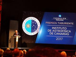 Rafael Rebolo, director del IAC, durante la recogida del Premio Taburiente 2017. Foto: IAC.