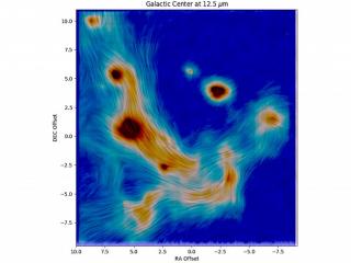 The colour scale in the image shows the amount of infrared (heat) radiation coming from warm dust particles in the filaments and luminous stars within a light year of the Galactic centre. The observations were made with the largest telescope in Europe, wh The colour scale in the image shows the amount of infrared (heat) radiation coming from warm dust particles in the filaments and luminous stars within a light year of the Galactic centre. The observations were made with the largest telescope in Europe, wh