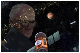 Artistic (unrealistic) representation of a Clarke exobelt and portrait of Sir Arthur C. Clarke. Credit: Caro Waro (@carwaro). Artistic (unrealistic) representation of a Clarke exobelt and portrait of Sir Arthur C. Clarke. Credit: Caro Waro (@carwaro).