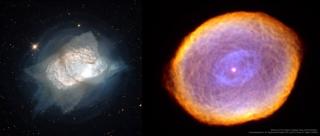 Imágenes de las nebulosa planetarias NGC 7027 (izquierda) e IC 418 o nebulosa del espirógrafo (derecha) en las que se han detectado rasgos de emisión que confirman la presencia de elementos muy pesados. Crédito: NGC 7027: Hubble Legacy Archive, ESA, NASA. 11957
