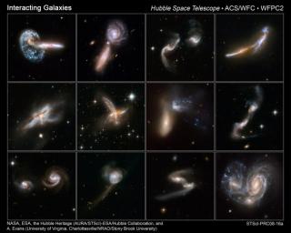 Varios ejemplos de galaxias masivas fusionándose entre sí. Créditos: NASA, ESA, the Hubble Heritage and Collaboration, y A. Evans. 11988