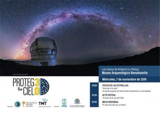 Póster anunciador de las actividades en La Palma que conmemoran el trigésimo aniversario de la Ley del Cielo. Crédito: Gabriel Pérez Díaz, SMM (IAC).