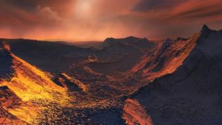 Artist’s impression of Barnard’s Star planet under the orange tinted light from the star.Credit: IEEC/Science-Wave – Guillem Ramisa. Licence: Creative Commons with Attribution, https://creativecommons.org/licenses/by/4.0/ Artist’s impression of Barnard’s Star planet under the orange tinted light from the star.Credit: IEEC/Science-Wave – Guillem Ramisa. Licence: Creative Commons with Attribution, https://creativecommons.org/licenses/by/4.0/