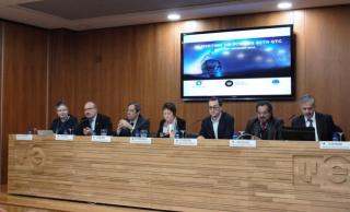 VI Meeting on Science with GTC opening conference. From left to right: María Rosa Zapatero, Rafael Rebolo, Rafael Rodrigo, María Vicenta Mestre, José Carlos Guirado, José de Jesús González and Vicent Martínez. Credut: Silvia Granja (IAC).